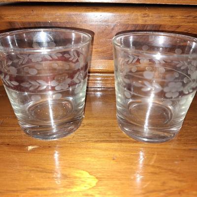 2 etched glasses
