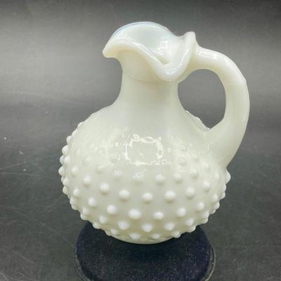 Vintage AVON White Hobnail Milk Glass Cruet Bath Oil Perfume Bottle With Stopper