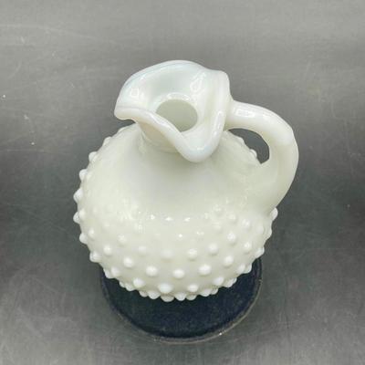 Vintage AVON White Hobnail Milk Glass Cruet Bath Oil Perfume Bottle With Stopper