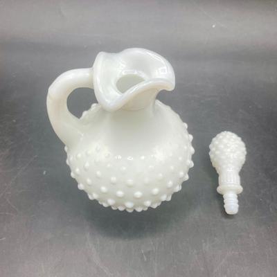 Vintage AVON White Hobnail Milk Glass Cruet Bath Oil Perfume Bottle With Stopper