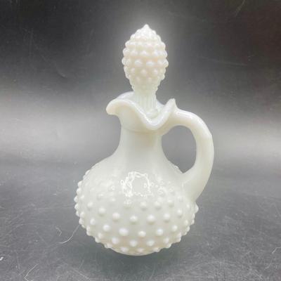 Vintage AVON White Hobnail Milk Glass Cruet Bath Oil Perfume Bottle With Stopper