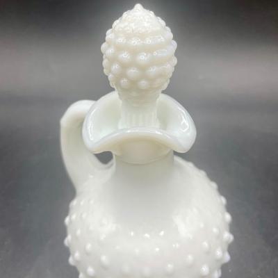 Vintage AVON White Hobnail Milk Glass Cruet Bath Oil Perfume Bottle With Stopper