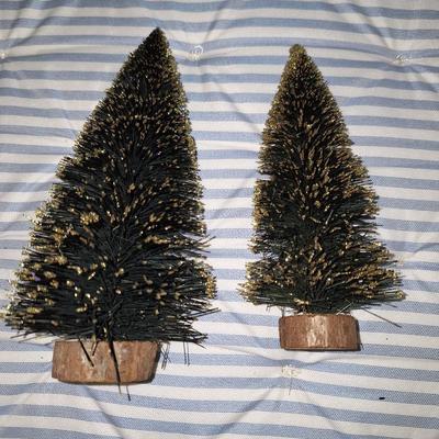 pair of gold flocked trees
