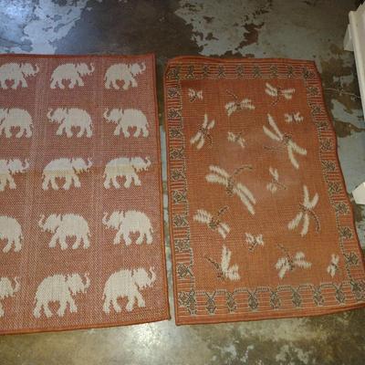 Pair of Liora Manne Polypropylene Rugs- Dragonflies and Elephants- Approx 23" x 35"