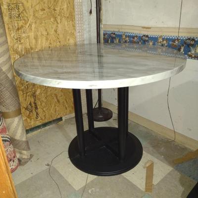Round Dining Table- Metal Base and Faux Marble Top- Approx 41 1/2" in Diameter