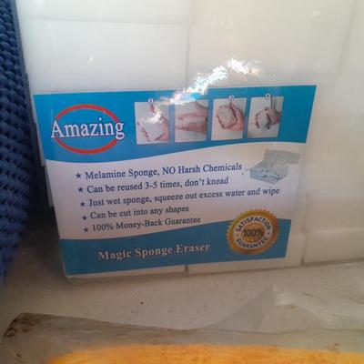 Cleaning items - Full Bleach - trash bags - magic eraser like sponges - microfiber cloths - and more