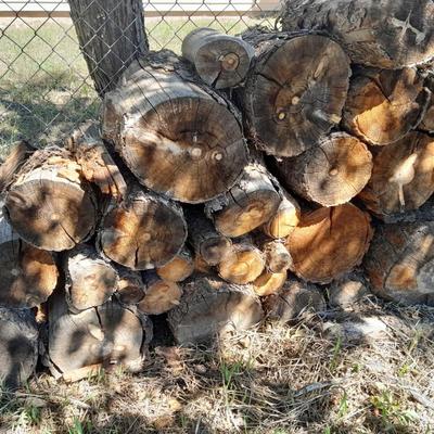 Lots of Firewood with a nice double-sided Axe to split it with and a fireplace tool set