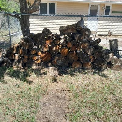 Lots of Firewood with a nice double-sided Axe to split it with and a fireplace tool set