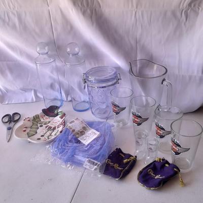 Kitchenware - Glass pitcher with Harley Glasses - Food storage bowl lids - Short glasses - and much more!