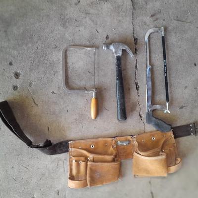 Leather tool bag with Hammer and saws