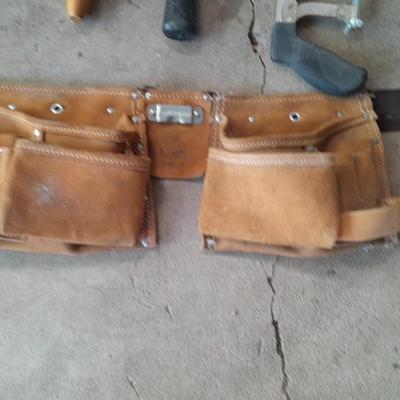 Leather tool bag with Hammer and saws