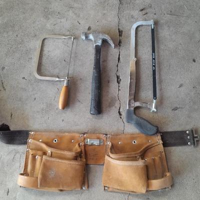 Leather tool bag with Hammer and saws