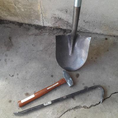 Fiberglass handled shovel - Small sledgehammer - and a crowbar