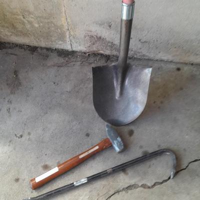 Fiberglass handled shovel - Small sledgehammer - and a crowbar