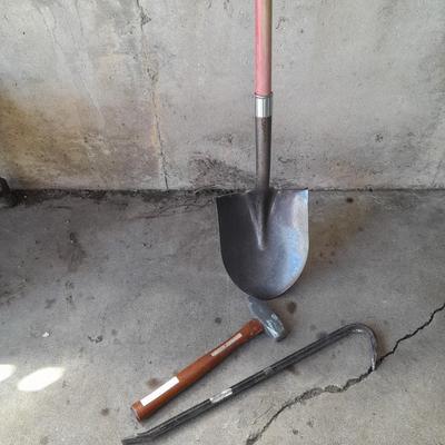 Fiberglass handled shovel - Small sledgehammer - and a crowbar