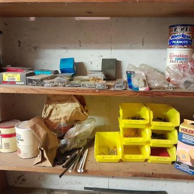 Household hardware new and lightly used - nails - Screws - bolts - organizing bins and more
