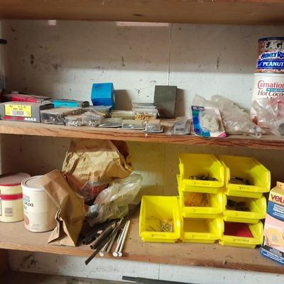 Household hardware new and lightly used - nails - Screws - bolts - organizing bins and more