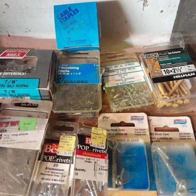Household hardware new and lightly used - nails - Screws - bolts - organizing bins and more