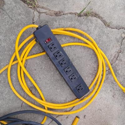 Work light with extension cord and Surge protector power bar