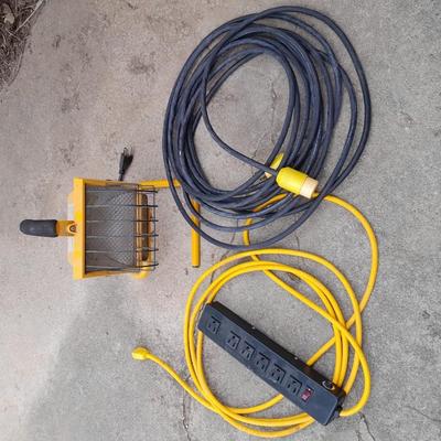 Work light with extension cord and Surge protector power bar