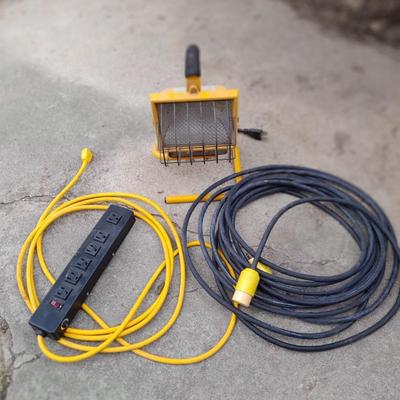 Work light with extension cord and Surge protector power bar