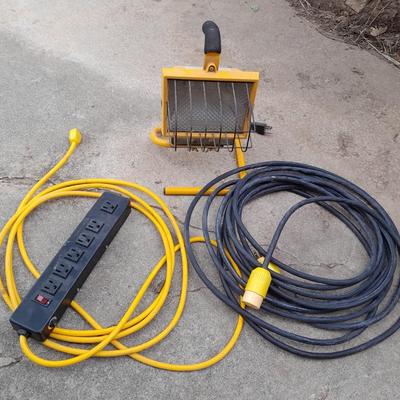 Work light with extension cord and Surge protector power bar