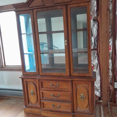 Nice small Bassett light up two-piece China hutch with glass shelves