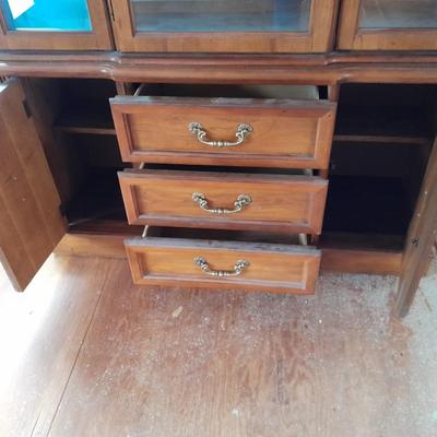 Nice small Bassett light up two-piece China hutch with glass shelves