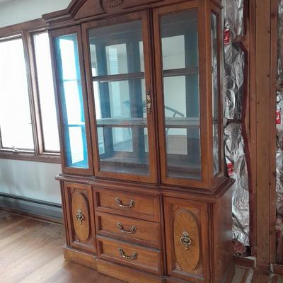 Nice small Bassett light up two-piece China hutch with glass shelves