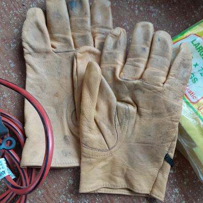 Home Depot bucket with cleaning supplies - Disposable Coveralls - Trash bags - light - Dawn and more