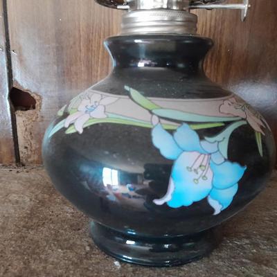 Vintage Kaadan LTD Black Floral Design Glass Oil Lamp 15.5"- Great for when the power goes out!