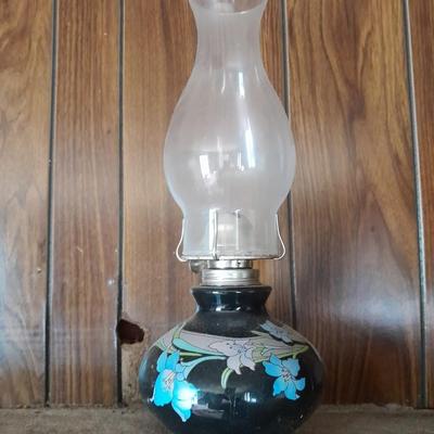 Vintage Kaadan LTD Black Floral Design Glass Oil Lamp 15.5"- Great for when the power goes out!