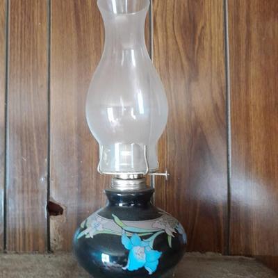 Vintage Kaadan LTD Black Floral Design Glass Oil Lamp 15.5"- Great for when the power goes out!