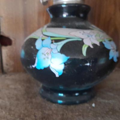 Vintage Kaadan LTD Black Floral Design Glass Oil Lamp 15.5"- Great for when the power goes out!