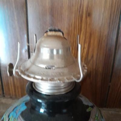 Vintage Kaadan LTD Black Floral Design Glass Oil Lamp 15.5"- Great for when the power goes out!