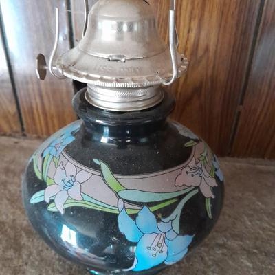 Vintage Kaadan LTD Black Floral Design Glass Oil Lamp 15.5"- Great for when the power goes out!