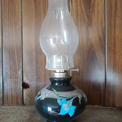 Vintage Kaadan LTD Black Floral Design Glass Oil Lamp 15.5"- Great for when the power goes out!