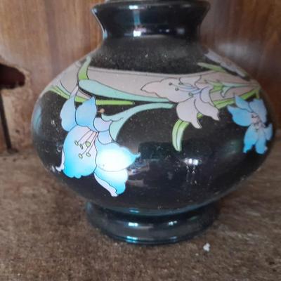 Vintage Kaadan LTD Black Floral Design Glass Oil Lamp 15.5"- Great for when the power goes out!