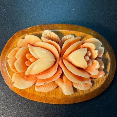 Vintage wooden carved brooch