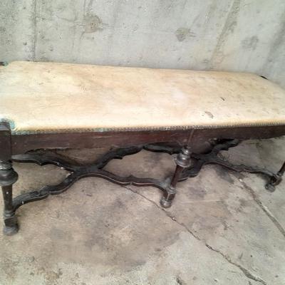 Antique wood framed bench =