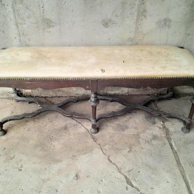 Antique wood framed bench =