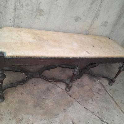 Antique wood framed bench =