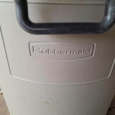 Large Rubbermaid trash can - large extension cord - work gloves