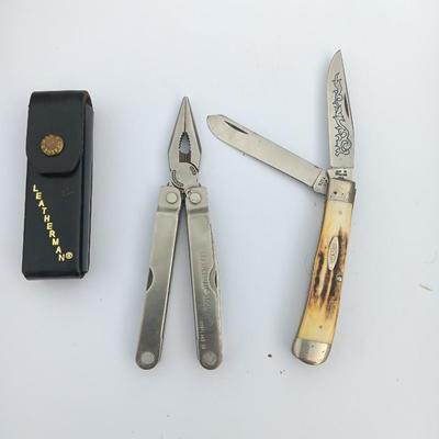 Case Pocket knife and Leatherman tool with sheath