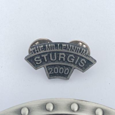Harley Davidson Belt Buckle and a 2000 Sturgis pin