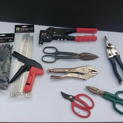 Assortment of specialty tools - zip tie - scissors - rivet pliers and more
