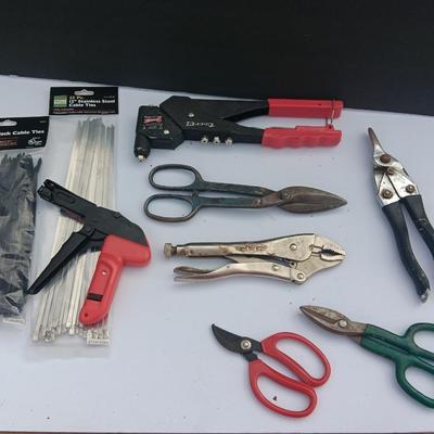 Assortment of specialty tools - zip tie - scissors - rivet pliers and more