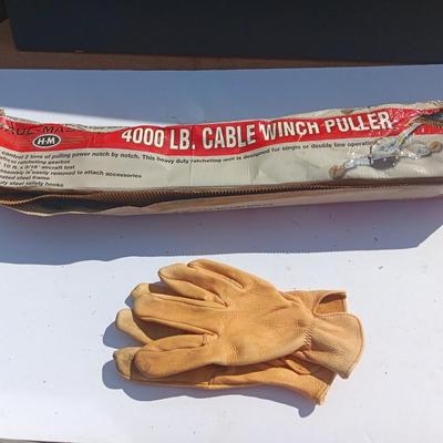 4000 # Cable Winch Puller with leather gloves New with damaged box -