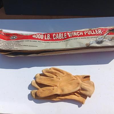 4000 # Cable Winch Puller with leather gloves New with damaged box -