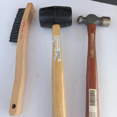 Two hammers - Ball ping & Rubber mallet and a metal bristle brush